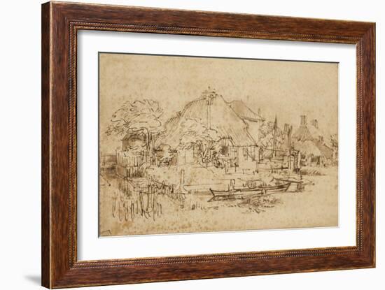 Cottage Beside a Canal, C.1650-53-Rembrandt van Rijn-Framed Giclee Print