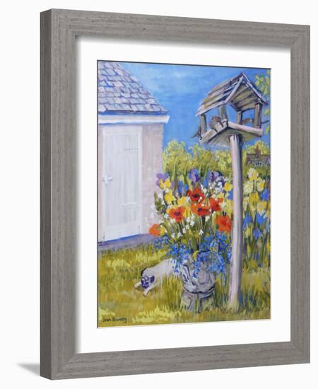 Cottage Garden with Birdhouse and Pug, 2011-Joan Thewsey-Framed Giclee Print
