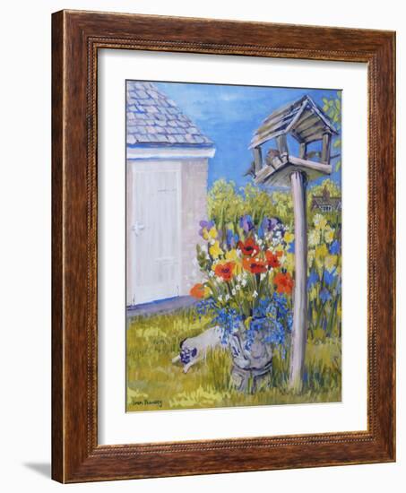 Cottage Garden with Birdhouse and Pug, 2011-Joan Thewsey-Framed Giclee Print