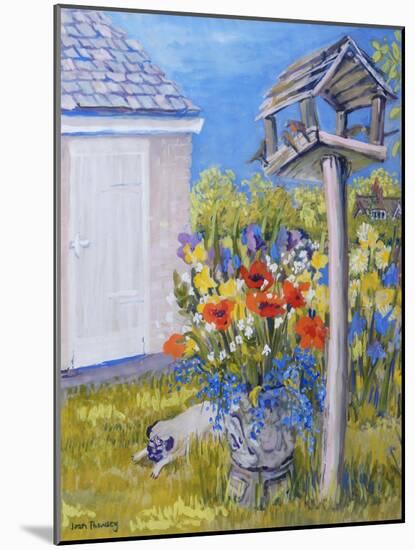 Cottage Garden with Birdhouse and Pug, 2011-Joan Thewsey-Mounted Giclee Print