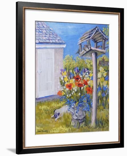 Cottage Garden with Birdhouse and Pug, 2011-Joan Thewsey-Framed Giclee Print