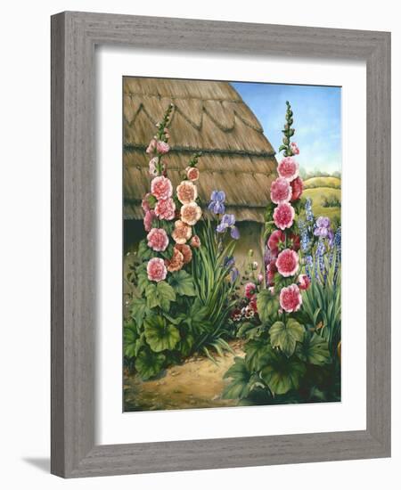 Cottage Garden with Hollyhocks, 1995-Amelia Kleiser-Framed Giclee Print