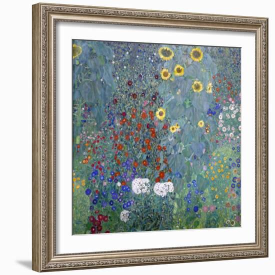 Cottage Garden with Sun Flowers, 1907 (Painting)-Gustav Klimt-Framed Giclee Print