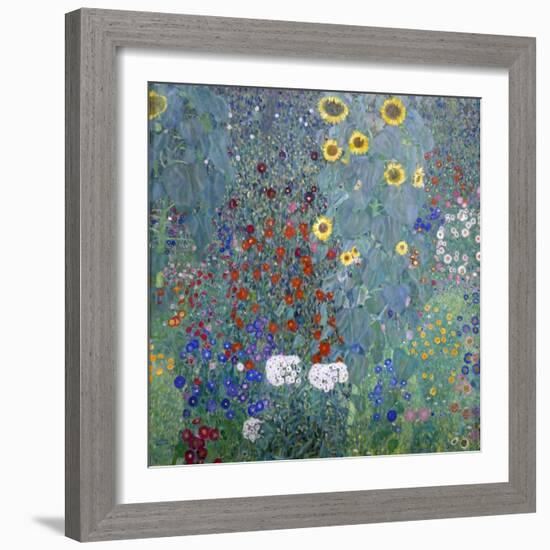 Cottage Garden with Sun Flowers, 1907 (Painting)-Gustav Klimt-Framed Giclee Print