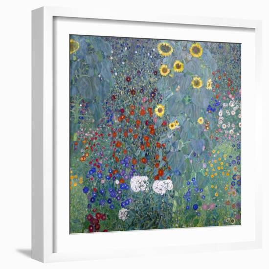 Cottage Garden with Sun Flowers, 1907 (Painting)-Gustav Klimt-Framed Giclee Print