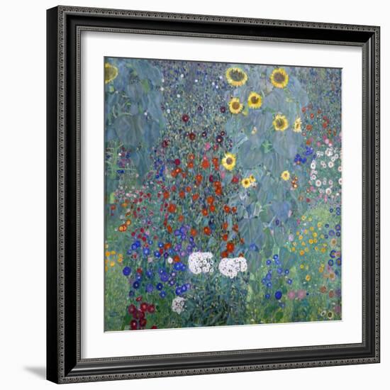 Cottage Garden with Sun Flowers, 1907 (Painting)-Gustav Klimt-Framed Giclee Print