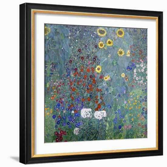 Cottage Garden with Sun Flowers, 1907 (Painting)-Gustav Klimt-Framed Giclee Print