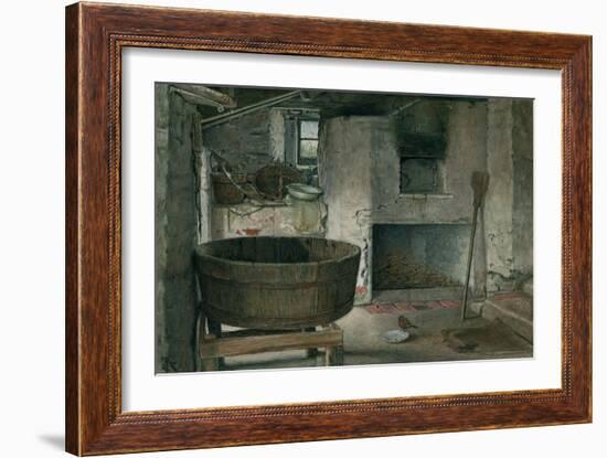 Cottage Interior with Robin, 1930 (W/C on Board)-Violet Linton-Framed Giclee Print