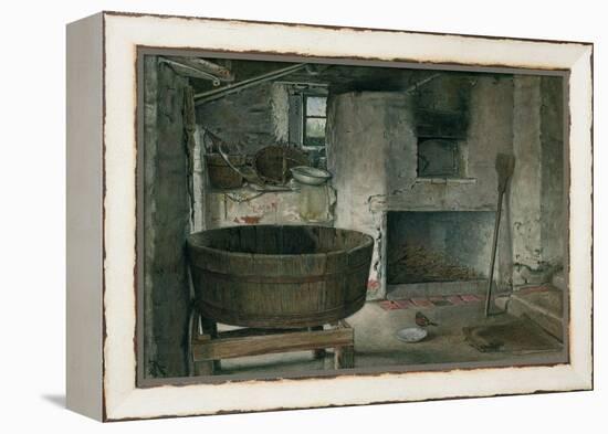 Cottage Interior with Robin, 1930 (W/C on Board)-Violet Linton-Framed Premier Image Canvas