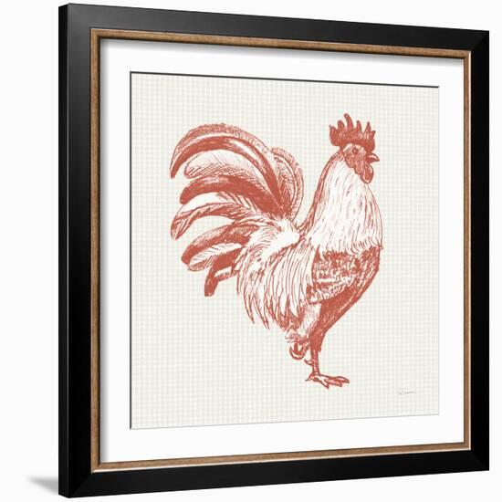 Cottage Rooster I Red-Sue Schlabach-Framed Art Print