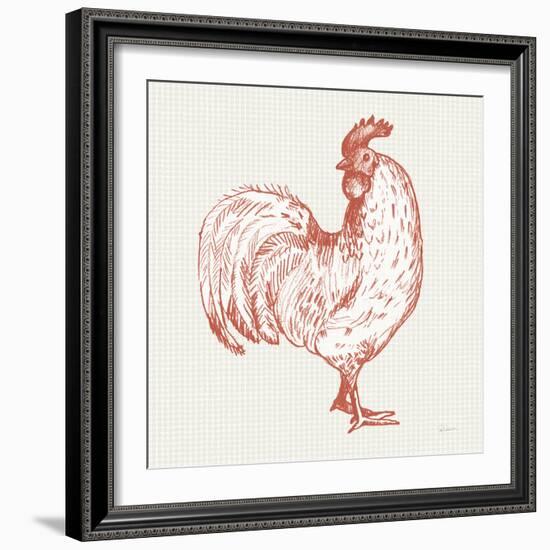 Cottage Rooster III Red-Sue Schlabach-Framed Art Print