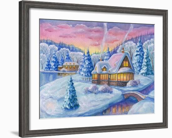 Cottage under the Snowcabin Winter-ZPR Int’L-Framed Giclee Print