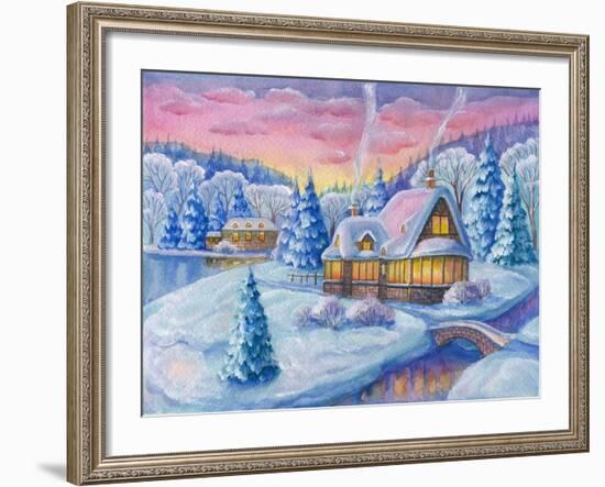 Cottage under the Snowcabin Winter-ZPR Int’L-Framed Giclee Print