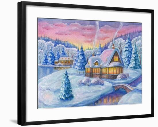 Cottage under the Snowcabin Winter-ZPR Int’L-Framed Giclee Print