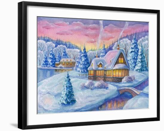 Cottage under the Snowcabin Winter-ZPR Int’L-Framed Giclee Print