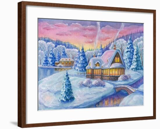 Cottage under the Snowcabin Winter-ZPR Int’L-Framed Giclee Print