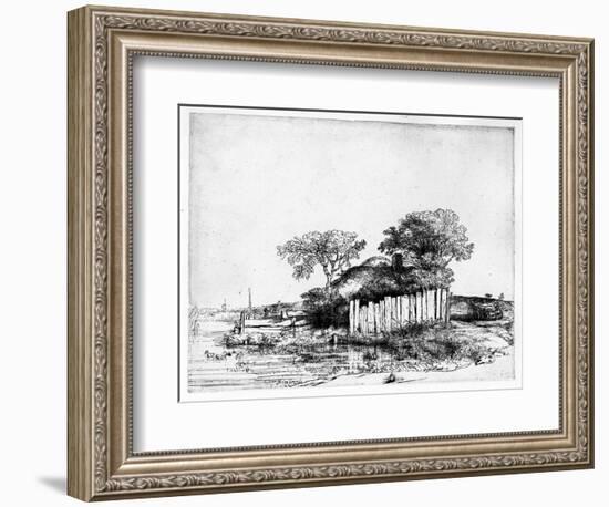 Cottage with a White Paling, 1648 (Etching)-Rembrandt van Rijn-Framed Giclee Print