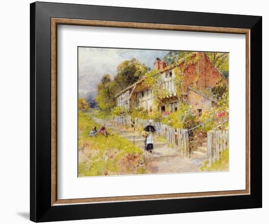 Cottages - a Row of Cottages with a Figure and Other Children Playing-William Stephen Coleman-Framed Giclee Print