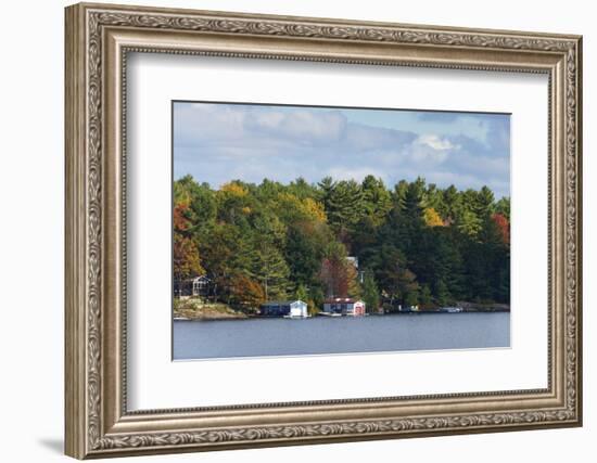 Cottages and boathouses at lakeside, Lake Muskoka, Ontario, Canada-Panoramic Images-Framed Photographic Print