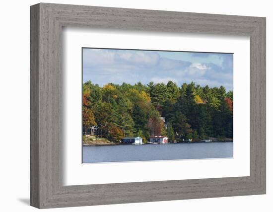 Cottages and boathouses at lakeside, Lake Muskoka, Ontario, Canada-Panoramic Images-Framed Photographic Print