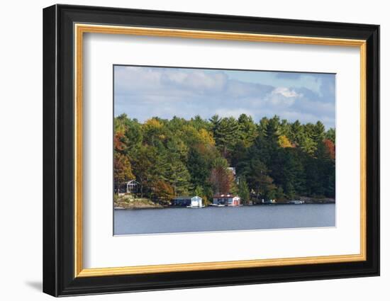 Cottages and boathouses at lakeside, Lake Muskoka, Ontario, Canada-Panoramic Images-Framed Photographic Print