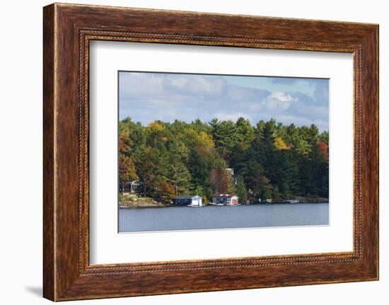 Cottages and boathouses at lakeside, Lake Muskoka, Ontario, Canada-Panoramic Images-Framed Premium Photographic Print