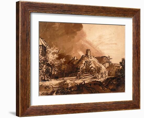 Cottages before a Stormy Sky-Rembrandt van Rijn-Framed Giclee Print