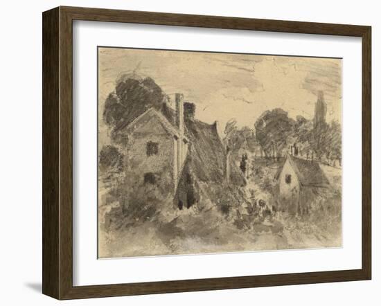 Cottages (Recto), 1816 (Graphite with Brush & Grey & Brown Inks & White Chalk on Cream Wove Paper)-John Constable-Framed Giclee Print