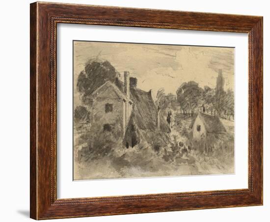 Cottages (Recto), 1816 (Graphite with Brush & Grey & Brown Inks & White Chalk on Cream Wove Paper)-John Constable-Framed Giclee Print
