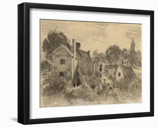 Cottages (Recto), 1816 (Graphite with Brush & Grey & Brown Inks & White Chalk on Cream Wove Paper)-John Constable-Framed Giclee Print