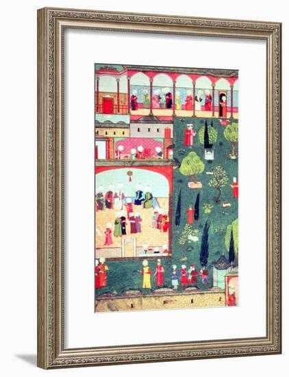 Council of Ministers at Topkapi Palace, from the "Hunername" by Lokman, 1588-null-Framed Giclee Print