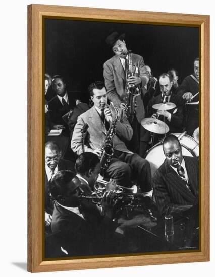 Count Basie, Lester Young and Others at Jam Session-Gjon Mili-Framed Premier Image Canvas