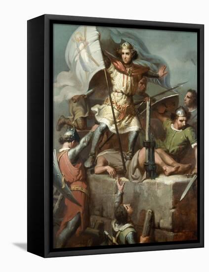 Count Berenguer III Raising the Standard of Barcelona on the Tower of Foix Castle, 1857-Maria Fortuny-Framed Premier Image Canvas