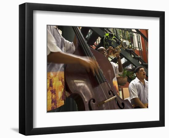 Counterbass with Trumpet Player, Part of Traditional Band Playing in a Cafe, Habana Vieja, Cuba-Eitan Simanor-Framed Photographic Print