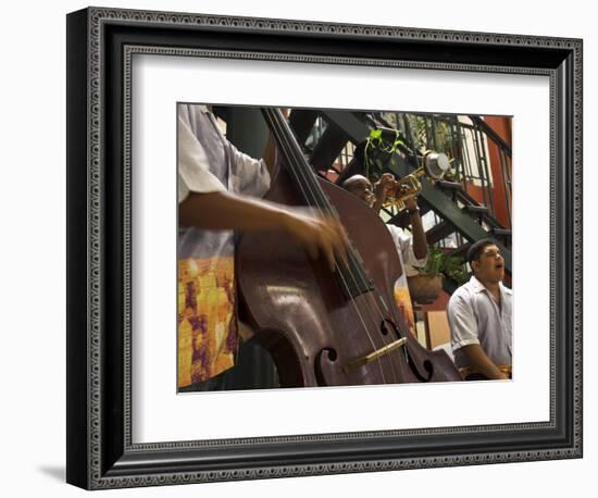 Counterbass with Trumpet Player, Part of Traditional Band Playing in a Cafe, Habana Vieja, Cuba-Eitan Simanor-Framed Photographic Print