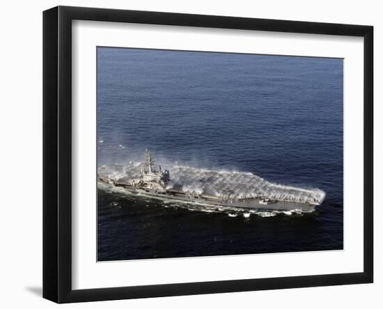 Countermeasure Wash Down Sprinklers Activated on the Aircraft Carrier USS Ronald Reagan-null-Framed Photographic Print