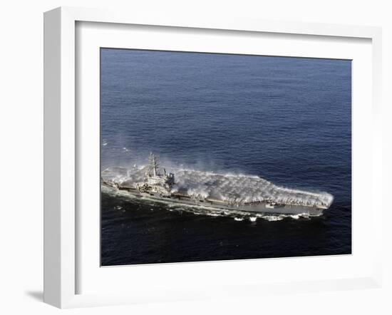 Countermeasure Wash Down Sprinklers Activated on the Aircraft Carrier USS Ronald Reagan-null-Framed Photographic Print
