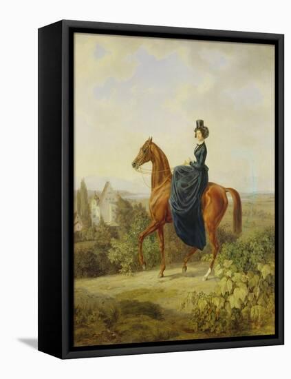 Countess Caroline Waldbott Von Bassenheim on Horseback in Front of Castle Leutstetten-Albrecht Adam-Framed Premier Image Canvas