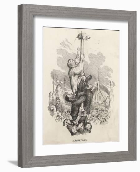 Country Bumpkins Compete for a Sucking Pig Fixed to the Top of a Greasy Pole-Robert Seymour-Framed Art Print