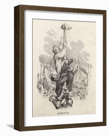 Country Bumpkins Compete for a Sucking Pig Fixed to the Top of a Greasy Pole-Robert Seymour-Framed Art Print