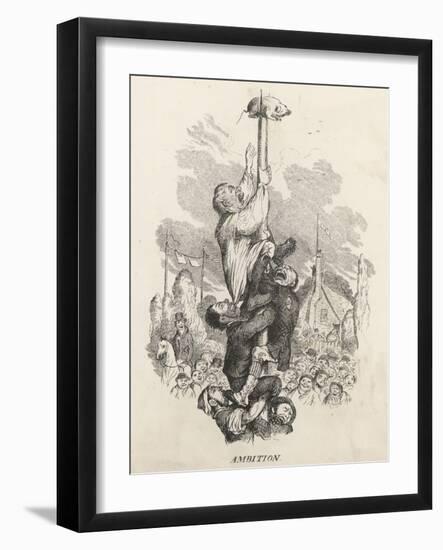 Country Bumpkins Compete for a Sucking Pig Fixed to the Top of a Greasy Pole-Robert Seymour-Framed Art Print