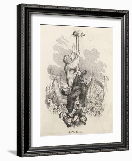 Country Bumpkins Compete for a Sucking Pig Fixed to the Top of a Greasy Pole-Robert Seymour-Framed Art Print