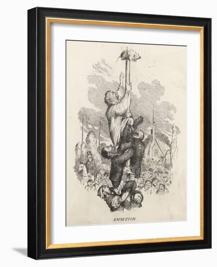 Country Bumpkins Compete for a Sucking Pig Fixed to the Top of a Greasy Pole-Robert Seymour-Framed Art Print