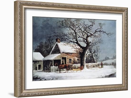 Country Cabin in an American Winter Scene-Currier & Ives-Framed Giclee Print