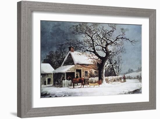 Country Cabin in an American Winter Scene-Currier & Ives-Framed Giclee Print