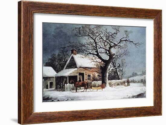 Country Cabin in an American Winter Scene-Currier & Ives-Framed Giclee Print