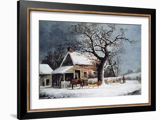 Country Cabin in an American Winter Scene-Currier & Ives-Framed Giclee Print