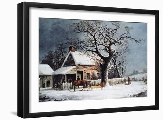 Country Cabin in an American Winter Scene-Currier & Ives-Framed Giclee Print