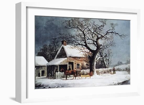 Country Cabin in an American Winter Scene-Currier & Ives-Framed Giclee Print