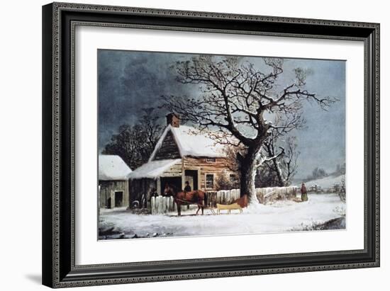 Country Cabin in an American Winter Scene-Currier & Ives-Framed Giclee Print